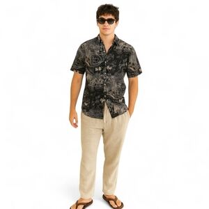 Tori Richard Designer Hawaiian Beach Preppy Resort Festival Black Shirt - Men's